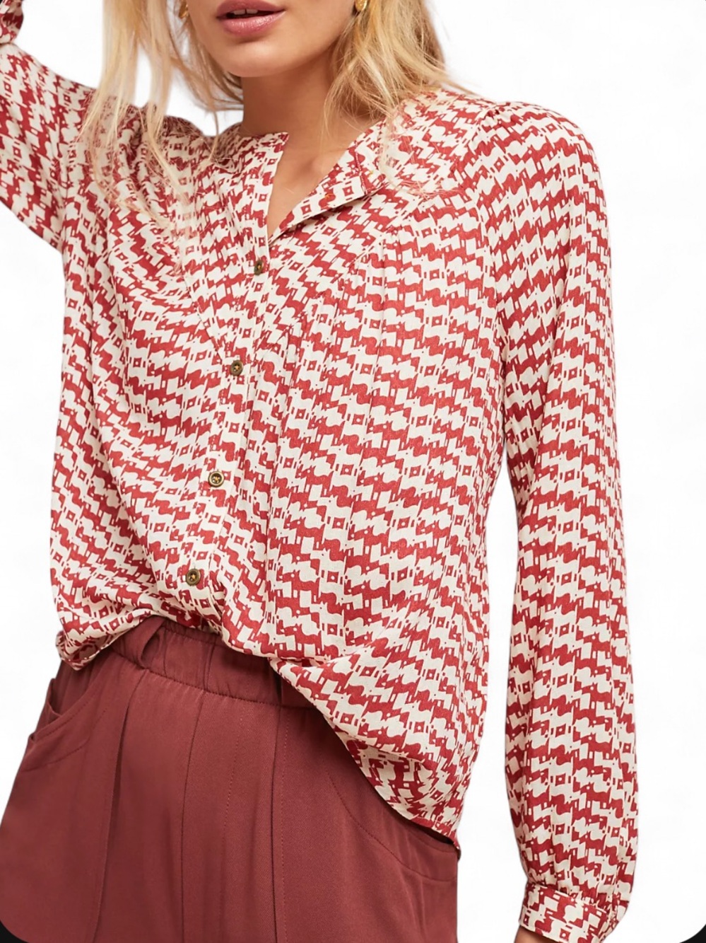 Maeve Anthropologie Avignon Dog Print Top Scottie M Button Front Peasant Tomato